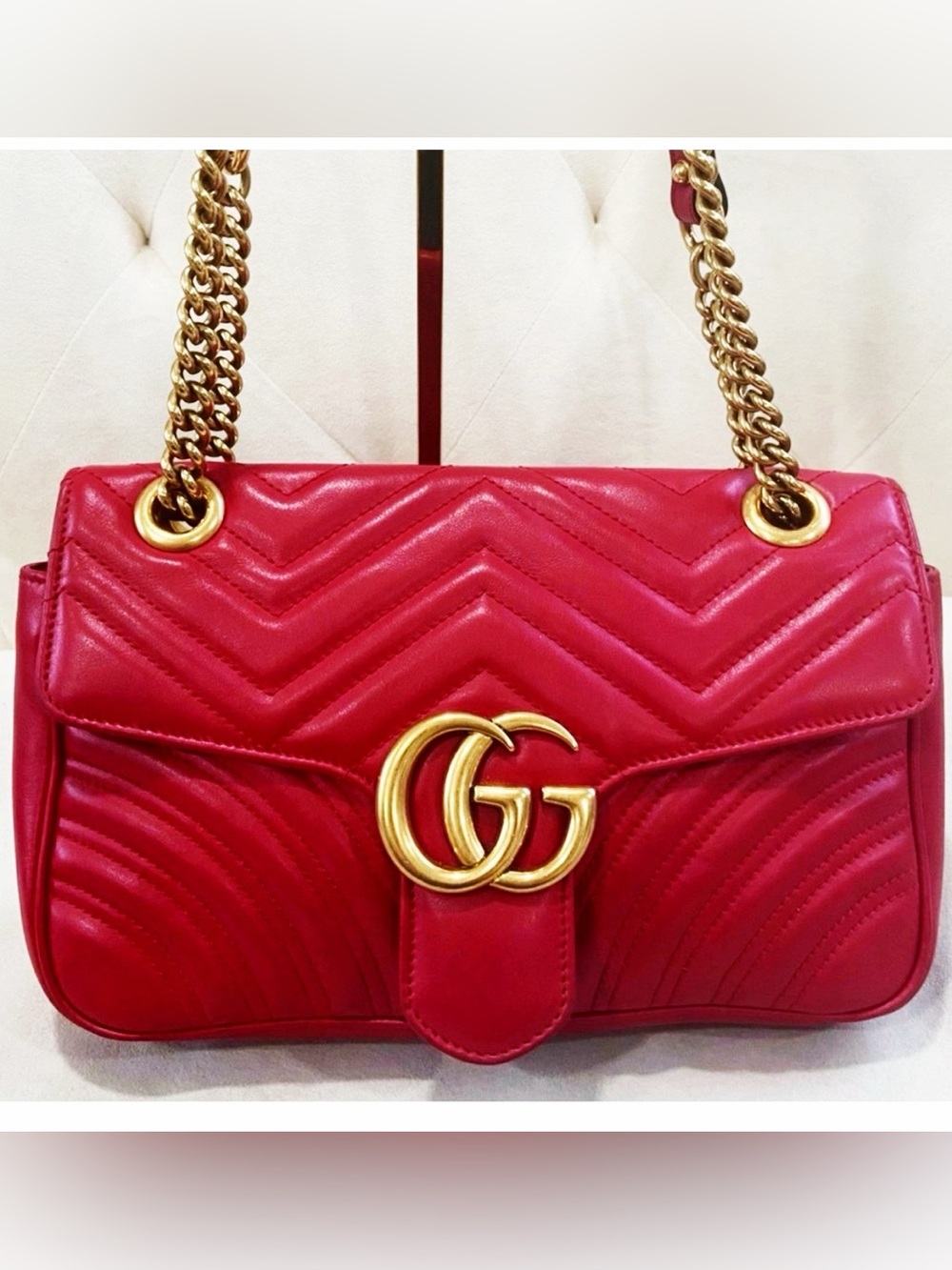 Authentic Gucci Red Marmont GG Crossbody Bag